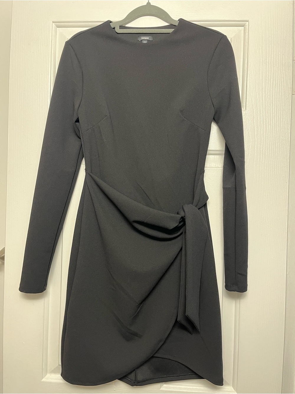 Express Black Long Sleeve Tie-Waist Dress